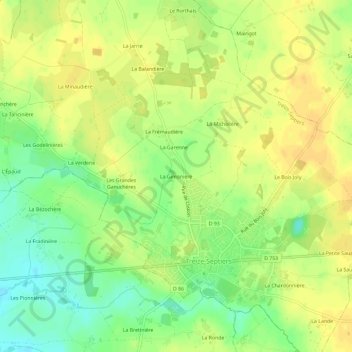 Mapa topográfico La Gimonière, altitud, relieve