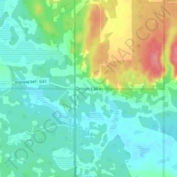 Mapa topográfico Onion Lake, altitud, relieve