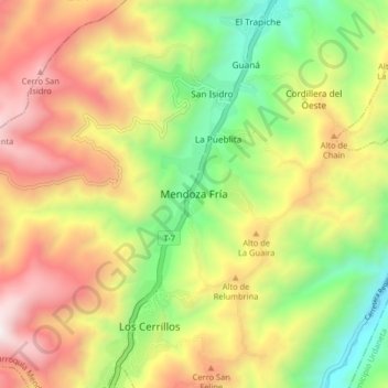 Mapa topográfico Mendoza Fría, altitud, relieve