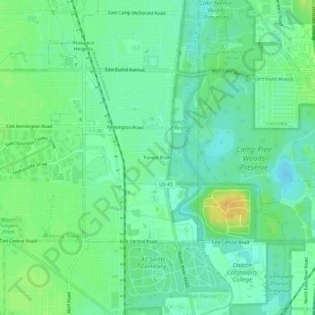 Mapa topográfico Forest River, altitud, relieve