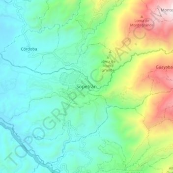 Mapa topográfico Sopetrán, altitud, relieve