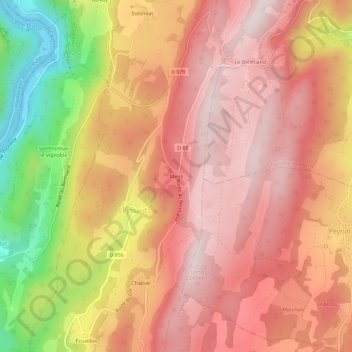 Mapa topográfico Mens, altitud, relieve