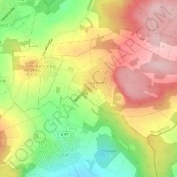 Mapa topográfico Ruheberg, altitud, relieve