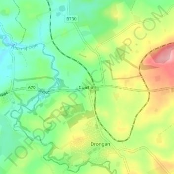 Mapa topográfico Coalhall, altitud, relieve