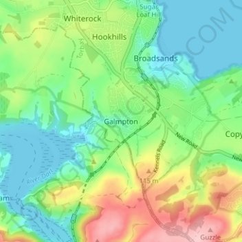 Mapa topográfico Galmpton, altitud, relieve