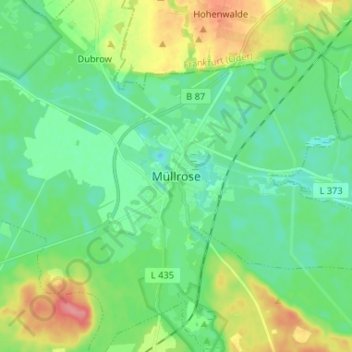 Mapa topográfico Müllrose, altitud, relieve