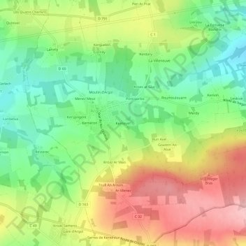 Mapa topográfico Kerneyet, altitud, relieve