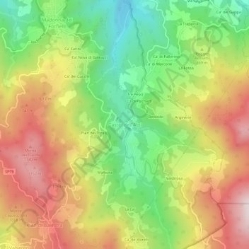Mapa topográfico Castel dell'Alpi, altitud, relieve