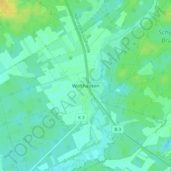 Mapa topográfico Wolthausen, altitud, relieve