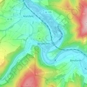 Mapa topográfico Beiseförth, altitud, relieve