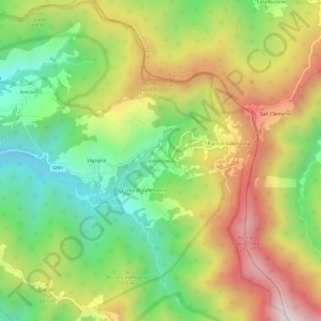 Mapa topográfico Vallenzona, altitud, relieve