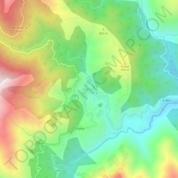 Mapa topográfico Ghisoni, altitud, relieve