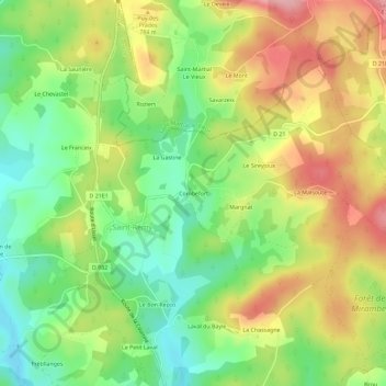 Mapa topográfico Combefort, altitud, relieve