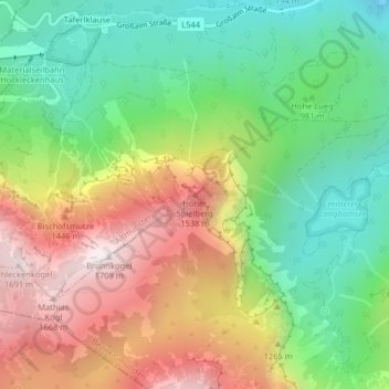 Mapa topográfico Hoher Spielberg, altitud, relieve