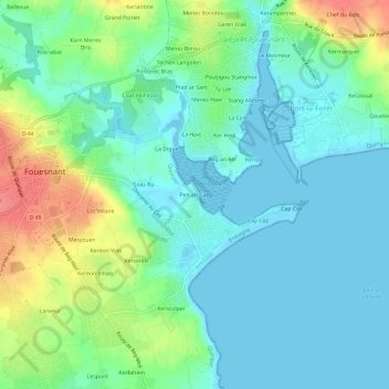 Mapa topográfico Pen an Cap, altitud, relieve