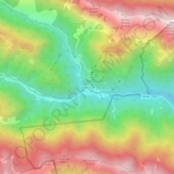 Mapa topográfico Uccea, altitud, relieve