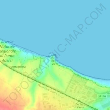 Mapa topográfico Punta Aderci, altitud, relieve