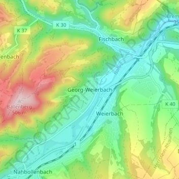 Mapa topográfico Georg-Weierbach, altitud, relieve