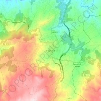 Mapa topográfico Celanova, altitud, relieve