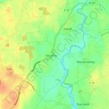 Mapa topográfico Grumby, altitud, relieve
