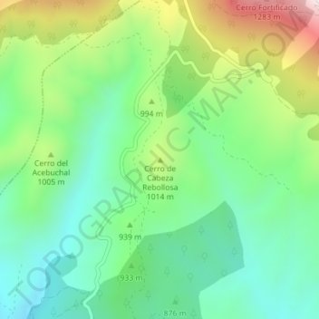 Mapa topográfico Cerro de Cabeza Rebollosa, altitud, relieve