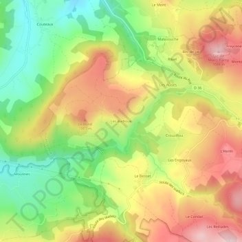 Mapa topográfico Les Badioux, altitud, relieve