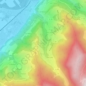 Mapa topográfico Mas Vannier, altitud, relieve