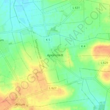 Mapa topográfico Apelnstedt, altitud, relieve