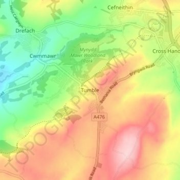Mapa topográfico Tumble, altitud, relieve