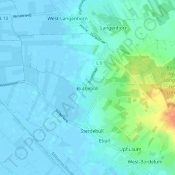 Mapa topográfico Büttjebüll, altitud, relieve