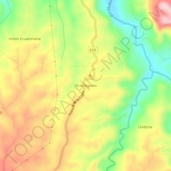 Mapa topográfico 10 de Agosto, altitud, relieve