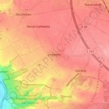 Mapa topográfico Lettewitz, altitud, relieve