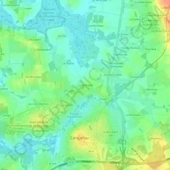 Mapa topográfico La Perdrière, altitud, relieve
