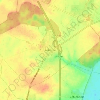 Mapa topográfico Kritzkow, altitud, relieve