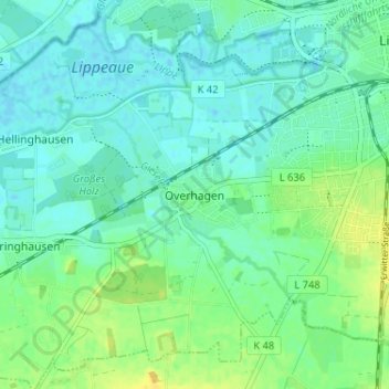 Mapa topográfico Overhagen, altitud, relieve