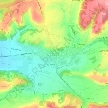Mapa topográfico Saint-Jean-de-Bournay, altitud, relieve