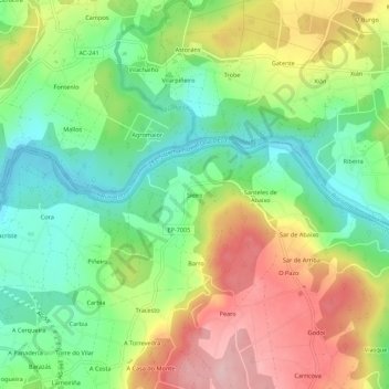 Mapa topográfico Sieiro, altitud, relieve