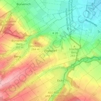 Mapa topográfico Floisdorf, altitud, relieve