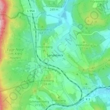 Mapa topográfico Sandebeck, altitud, relieve