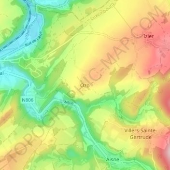 Mapa topográfico Ozo, altitud, relieve