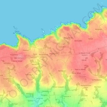 Mapa topográfico Kervalguen, altitud, relieve
