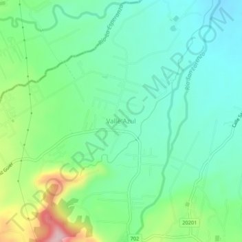 Mapa topográfico Valle Azul, altitud, relieve