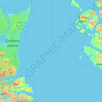 Mapa topográfico Skeena-Queen Charlotte, altitud, relieve
