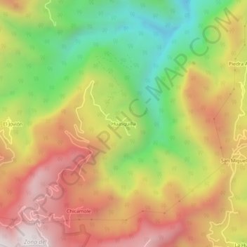 Mapa topográfico Huasquilla, altitud, relieve