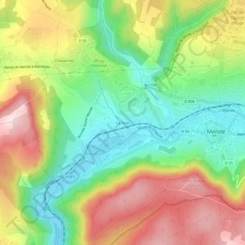 Mapa topográfico La Tour, altitud, relieve