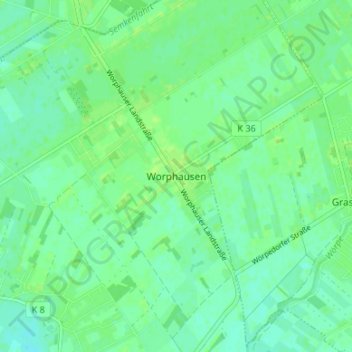 Mapa topográfico Worphausen, altitud, relieve