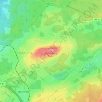 Mapa topográfico Bodelsberg, altitud, relieve