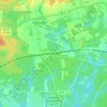 Mapa topográfico Emmingen, altitud, relieve