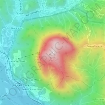 Mapa topográfico Monte Fenera, altitud, relieve