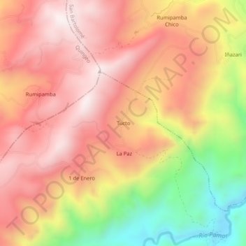 Mapa topográfico Tucto, altitud, relieve